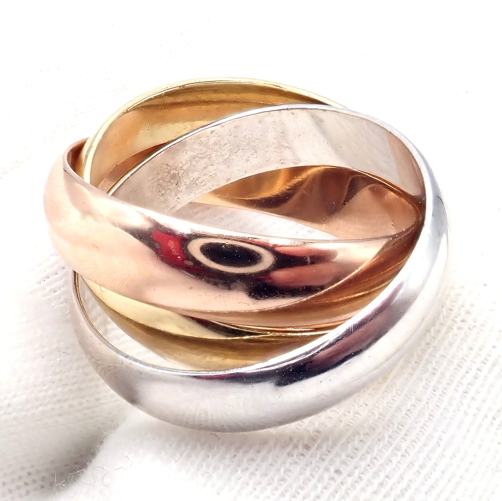 Authentic Cartier Trinity 18K Tri-Color Gold Wide Band Ring Size 55 (7.25 US) with Certificate - Luxury Wedding, Anniversary & Gift Jewelry for Women