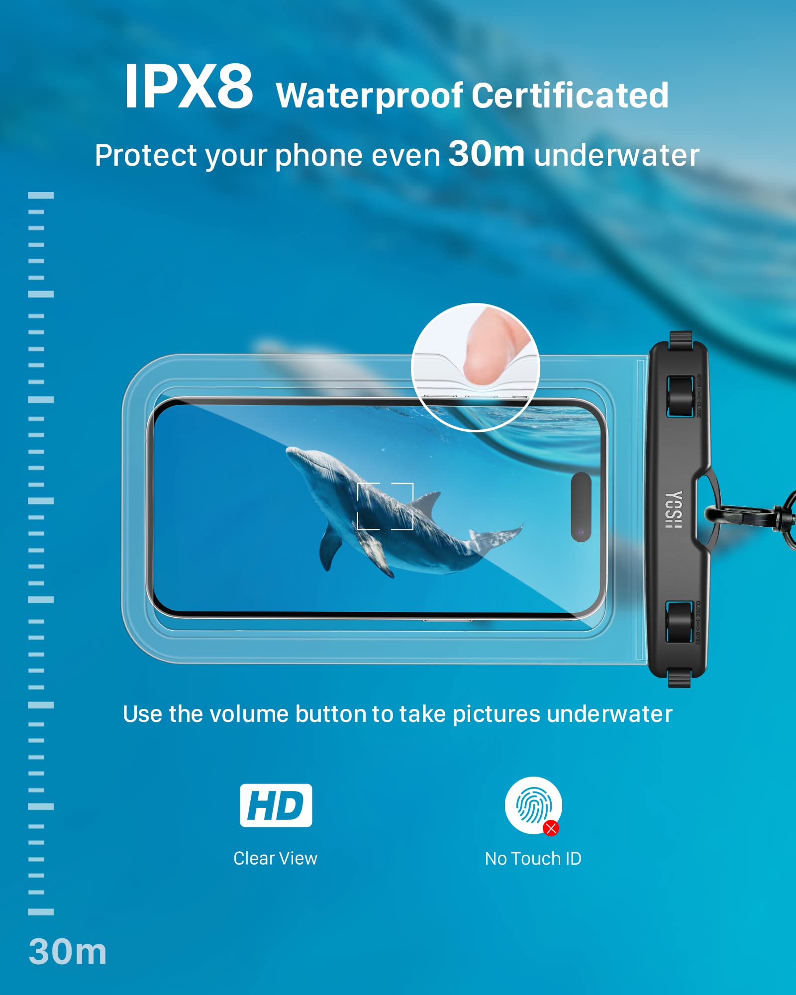 YOSH Adjustable Waterproof Phone Pouch IPX8 (2 Pack) - Universal Waterproof Case for iPhone 16/15/14/13/12 Pro & Samsung S24/S23 up to 6.8