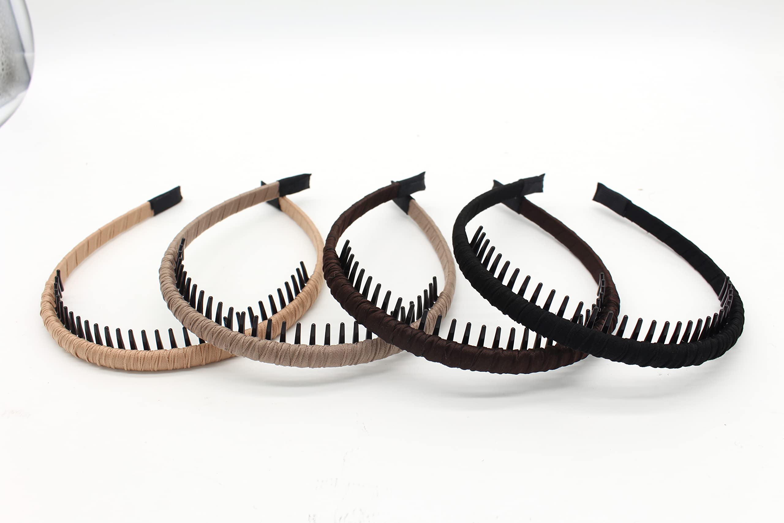 4pcs Non-Slip Zig Zag Headbands for Women - Adjustable Teeth Comb Hair Hoops - Resin Cotton Blend Hair Accessories for Daily Use, Yoga, Spa, Workout & Parties - Perfect for Gym, Office and Special Occasions