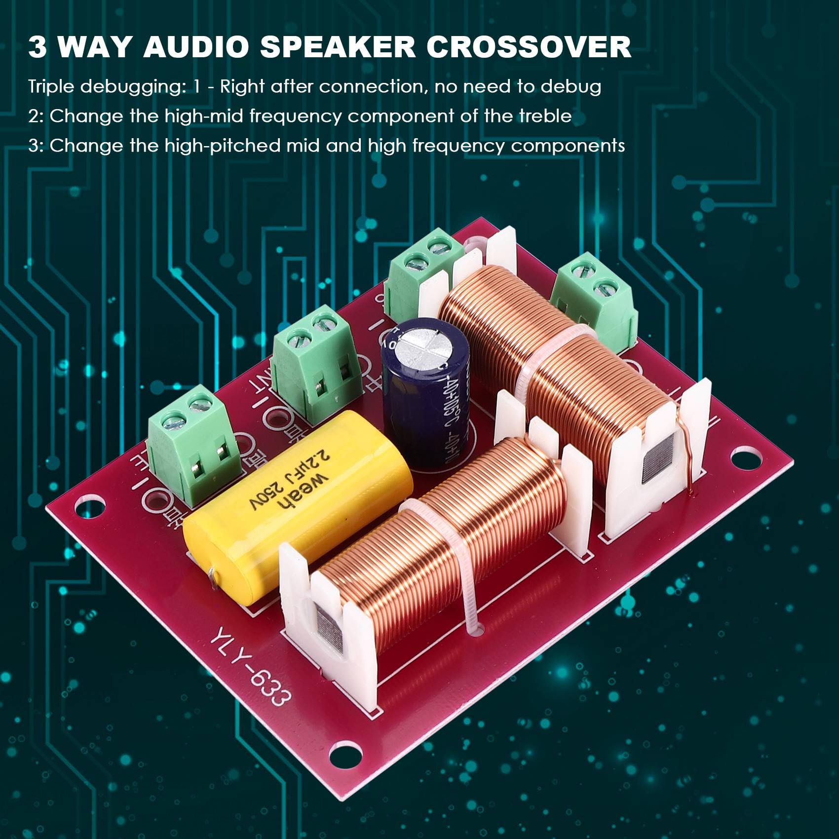 2Pcs 200W 3-Way Audio Speaker Crossover - High/Mid/Low Frequency Divider for Home Theater & Car Audio Systems - Treble, Midrange & Bass Speaker Filter for Professional Sound Quality