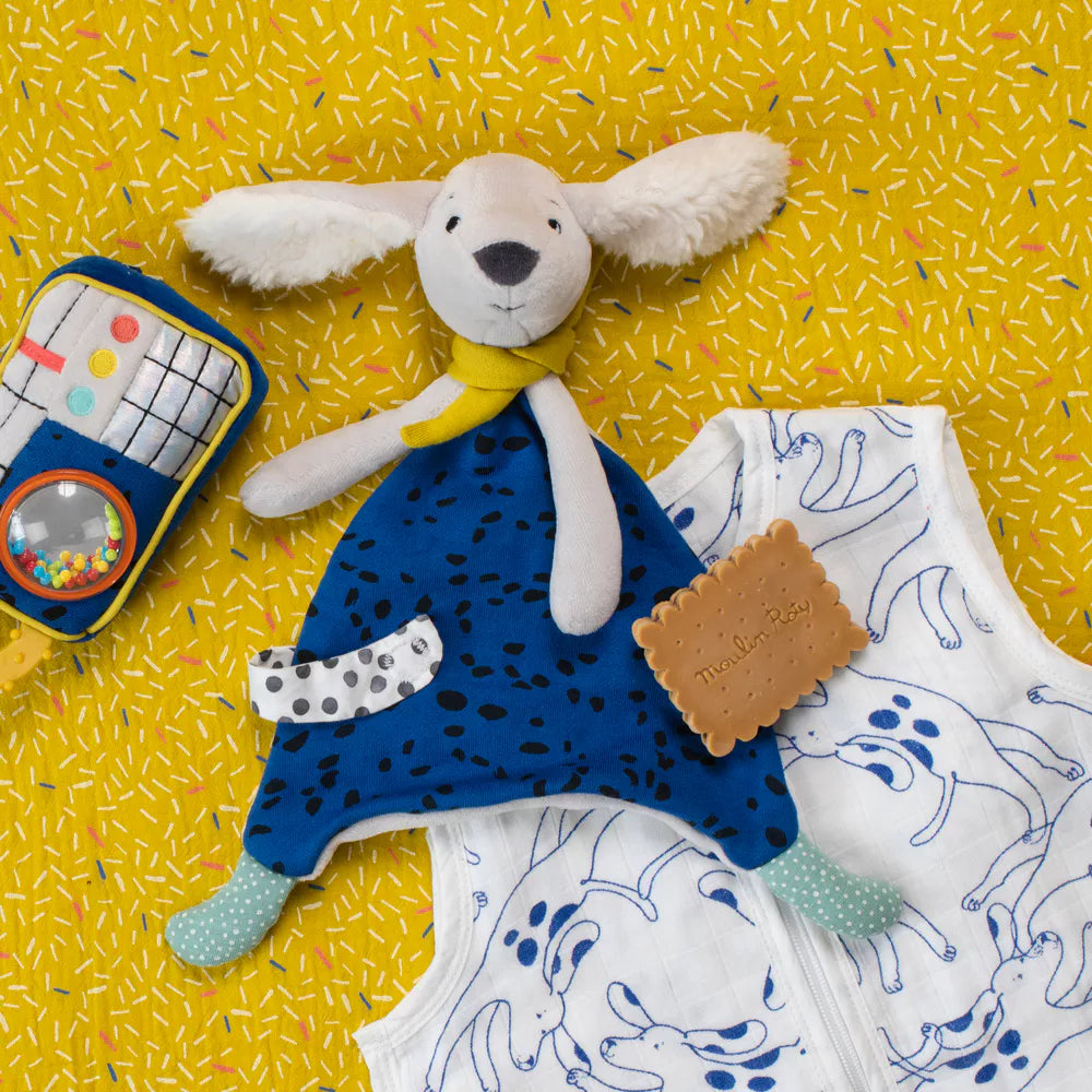 Moulin Roty Puppy Comforter Plush Toy - Soft Cuddly Stuffed Animal for Babies & Toddlers - Perfect for Nursery, Bedtime, and Travel Comfort