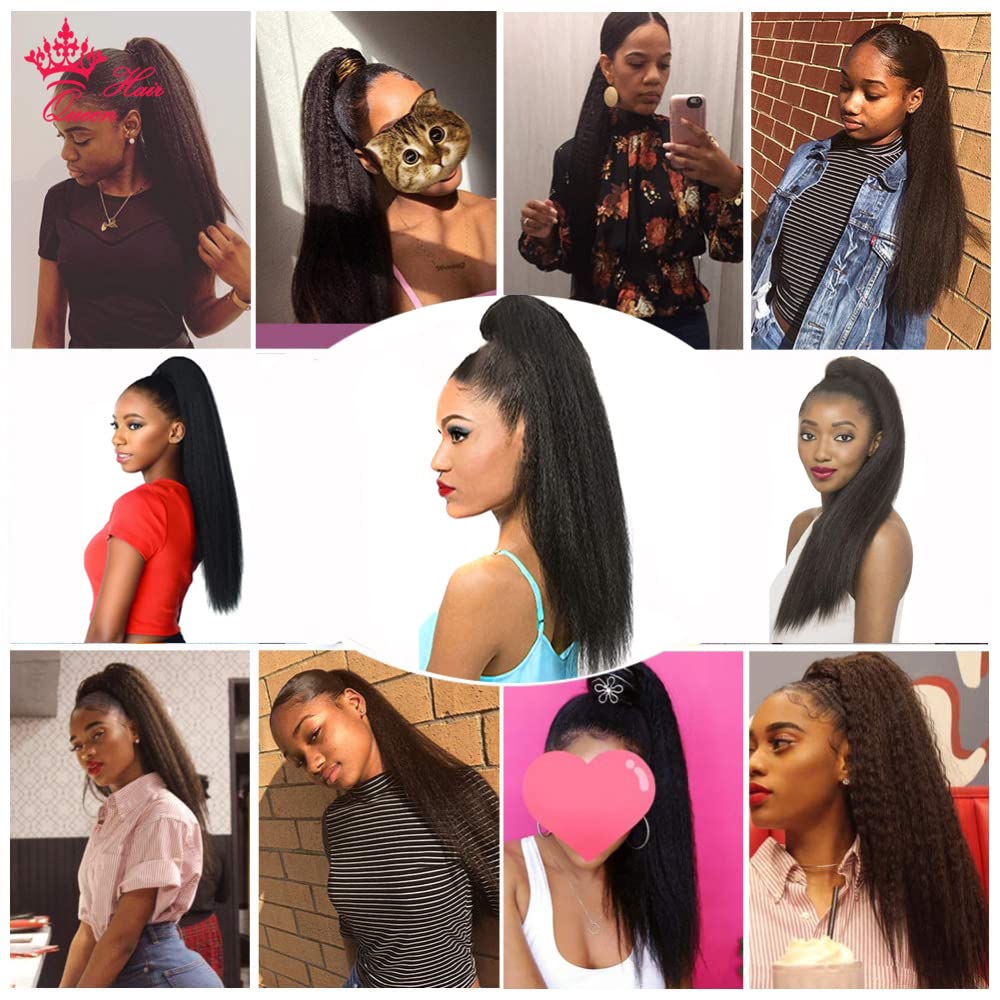 Brazilian Human Hair Clip-in Ponytail Extension - 12 Inch Yaki Kinky Straight Hairpiece with Wrap Around Drawstring for Women | Perfect for Daily Wear, Parties & Special Occasions