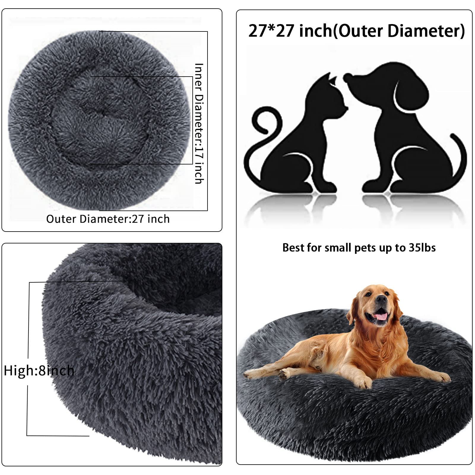 Nisrada 27 Inch Round Washable Dog Bed for Small, Medium & Large Dogs - Calming Soft Pet Bed with Non-Slip Bottom | Cozy Bed for Puppies & Kittens | Perfect for Living Room, Bedroom & Pet Travel