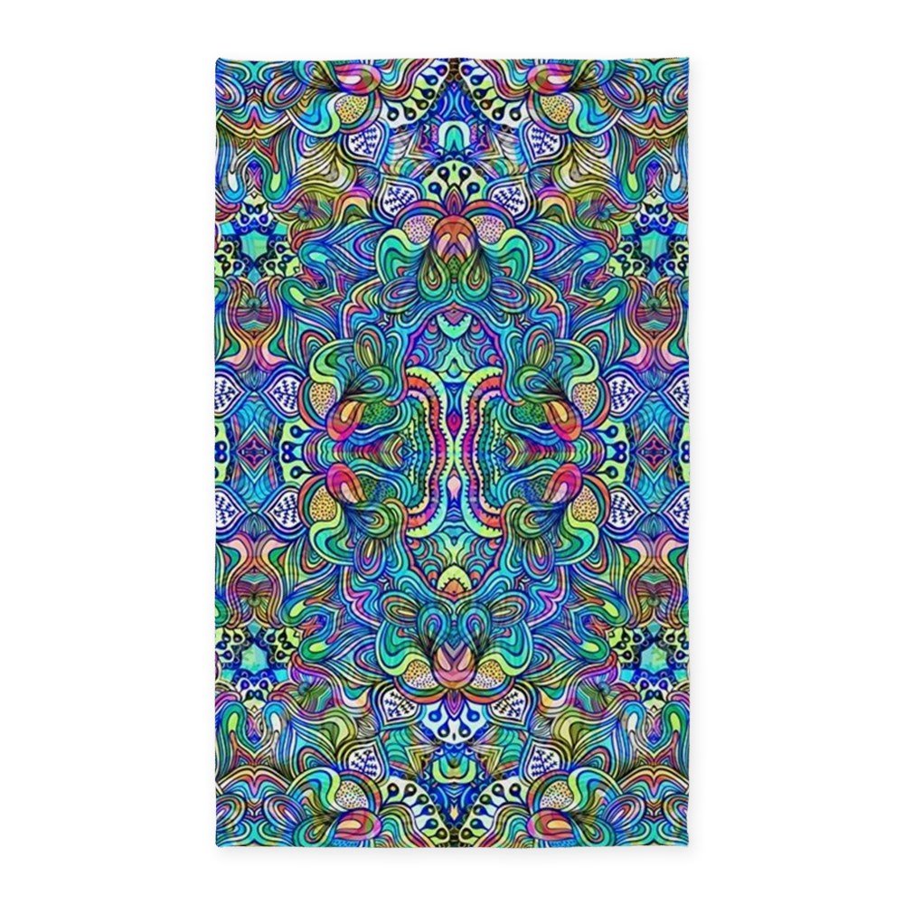 Colorful Abstract Psychedelic Symmetrical Area Rug - Non-Slip Decorative Throw Rug for Living Room, Bedroom & Dorm - Soft Fabric Floor Mat for Home Decor