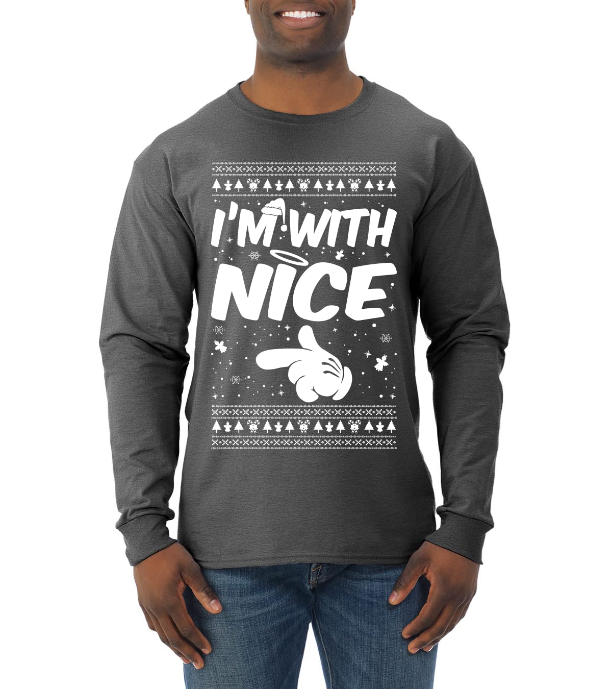 Wild Bobby 'I'm with Nice' Ugly Christmas Sweater for Men - Festive Long Sleeve Holiday Shirt | Perfect for Christmas Parties, Family Gatherings & Office Events