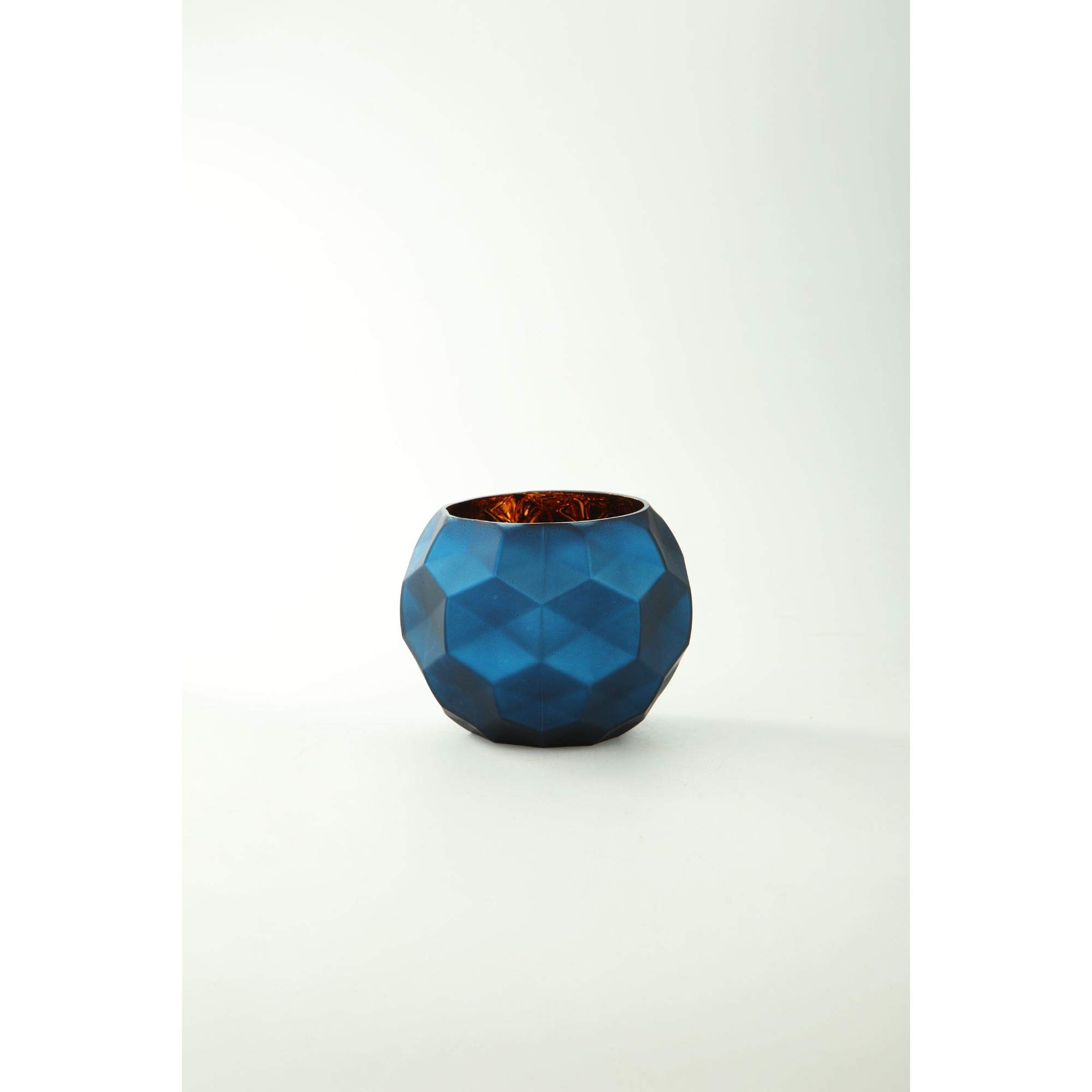 CC Home Furnishings 7 Inch Blue Geometric Faceted Glass Ball Vase - Modern Centerpiece for Wedding, Home Decor, Tabletop Display
