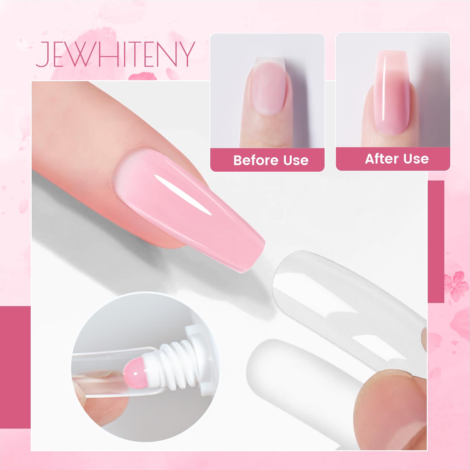 JEWHITENY Poly Extension Gel Nail Kit - Clear White Pink Poly Gel with Base & Top Coat for DIY French Manicure | UV/LED Lamp Required | Perfect for Salon Professionals & Home Nail Art