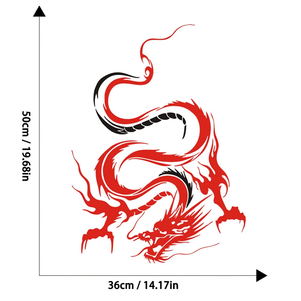 JSCARLIFE Dragon Car Decals - Self-Adhesive Vinyl Hood Stickers for Cars & Trucks - Universal Automotive Graphics for Hood, Body Side & Rear Window - Red (19.68