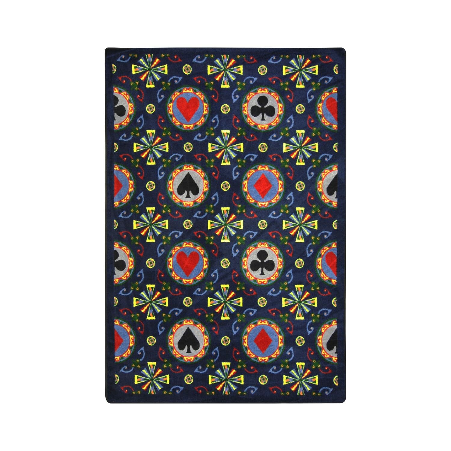 Joy Carpets Games People Play Stacked Deck Gaming Area Rug - Navy Blue Non-Slip Rug for Game Rooms, Living Rooms & Bedrooms - Perfect for Board Games, Video Games & Family Gatherings