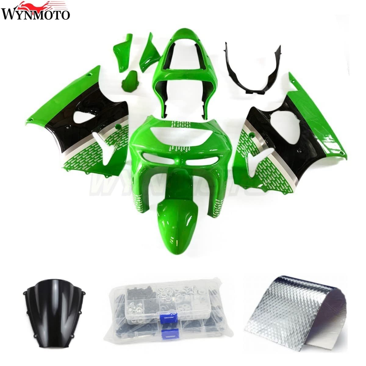 FLPRO Motorcycle Full Fairing Kit for Kawasaki ZX-6R 636 (1998-1999) | ABS Plastic Bodywork | Glossy Green Black Edition | Perfect for Racing & Street Riding