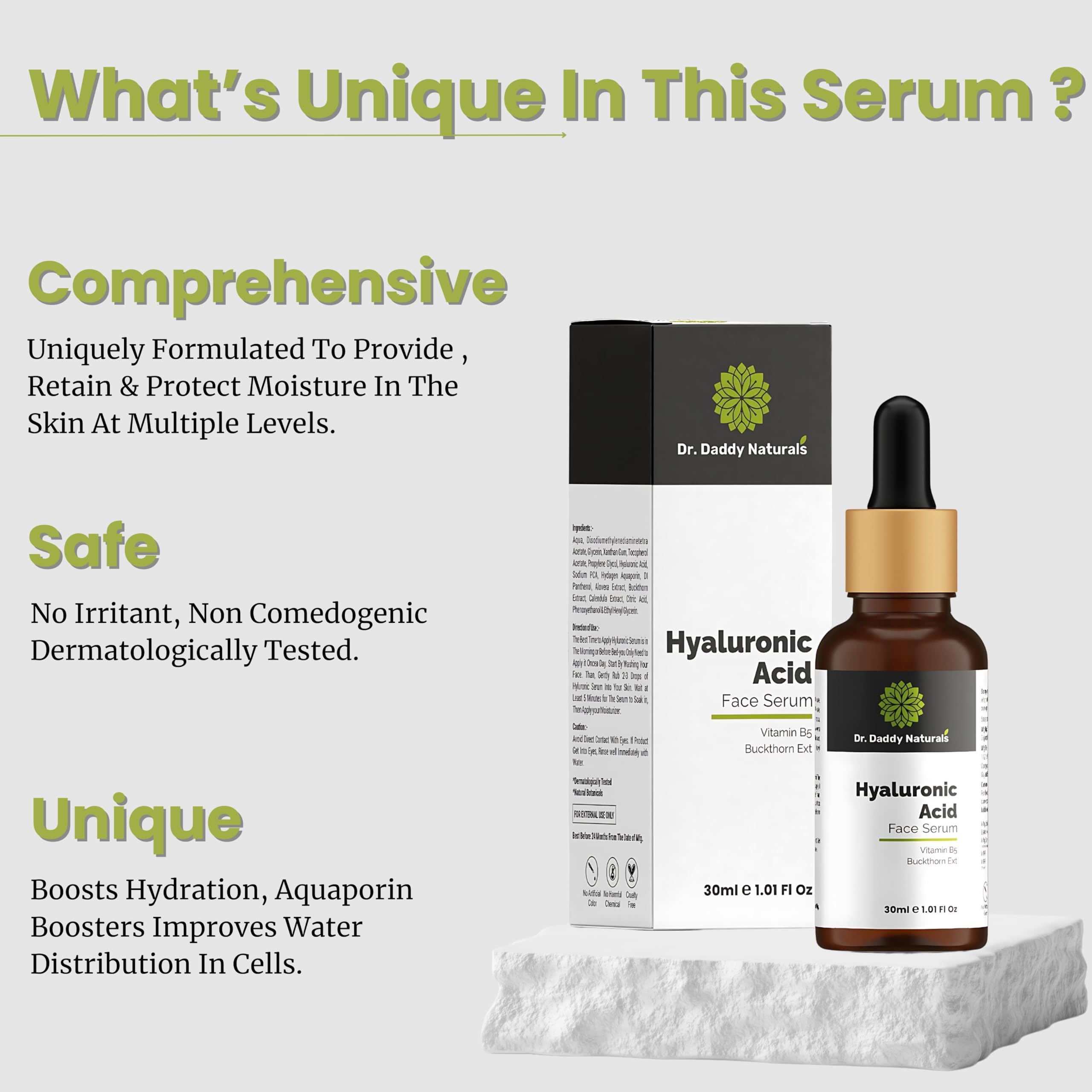 Dr. Daddy Naturals Hydro Boost Hyaluronic Acid Face Serum with Vitamin B5 - Lightweight Hydrating Serum for Fine Lines & Wrinkles, Collagen Boost - Anti-Aging Skincare for Radiant Skin - Fragrance Free 30ml - Perfect for Daily Hydration & Nighttime Skincare Routine