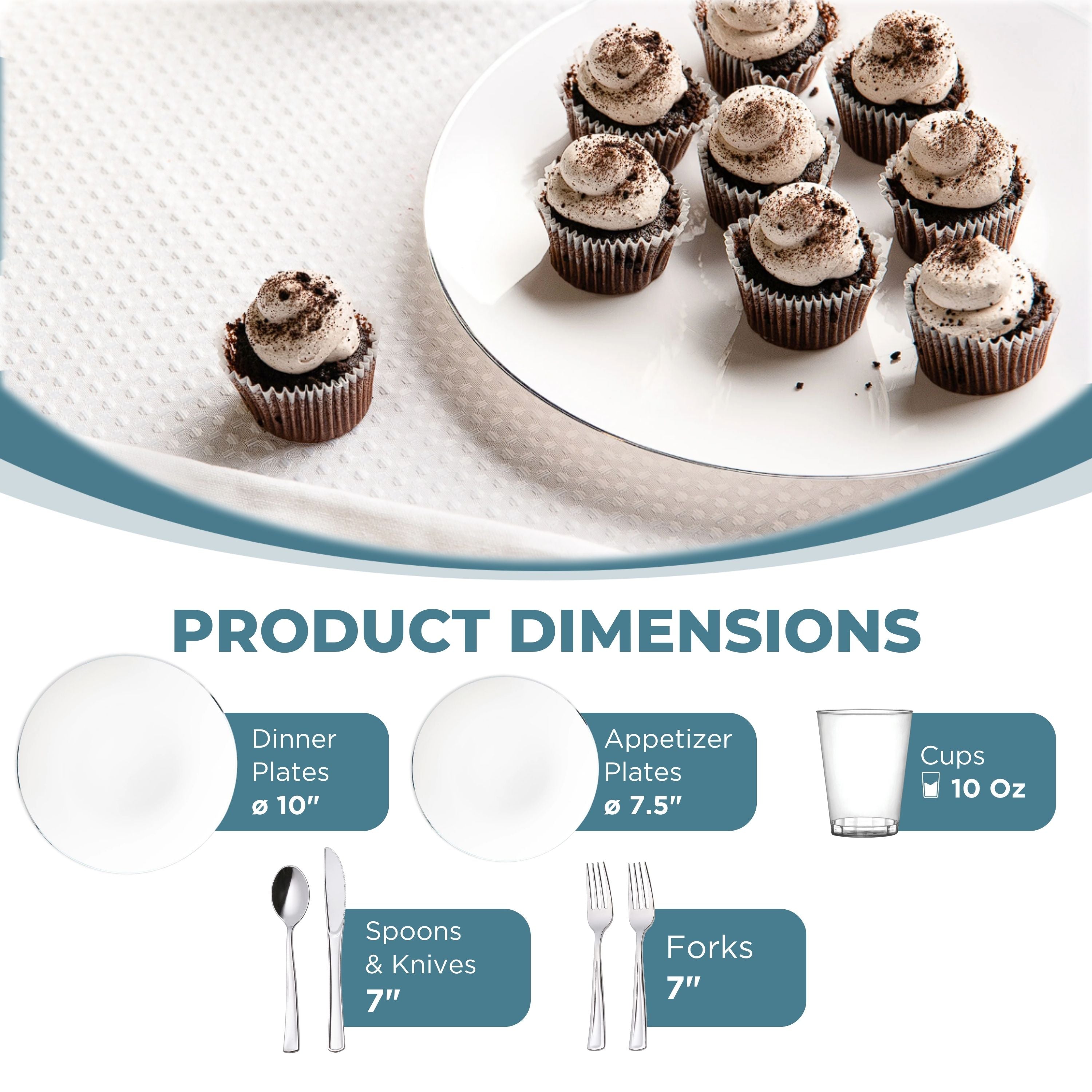 White and Silver Plastic Party Bundle - Eco-Friendly Disposable Tableware Set for Birthday, Wedding & Holiday Celebrations