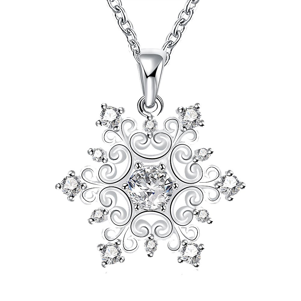 GNIMEGIL Happy Dog Snowflake Pendant Crystal Christmas Necklace for Women - Silver Cute 18
