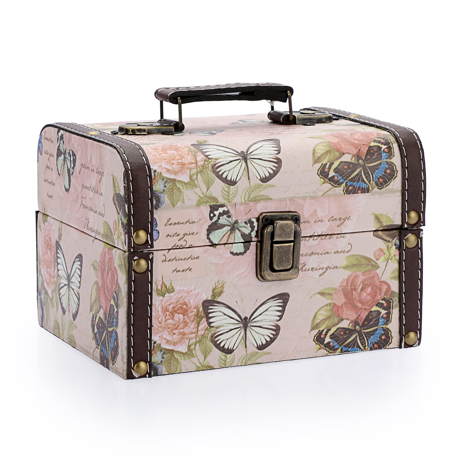 ELLDOO Butterfly Treasure Chest Box - Wooden & PU Leather Jewelry Storage Box for Women & Girls, Keepsake Organizer for Rings, Necklaces, Earrings - Perfect Gift for Birthday, Anniversary, Valentine's Day - Home Decor & Bedroom Dresser Storage Solution