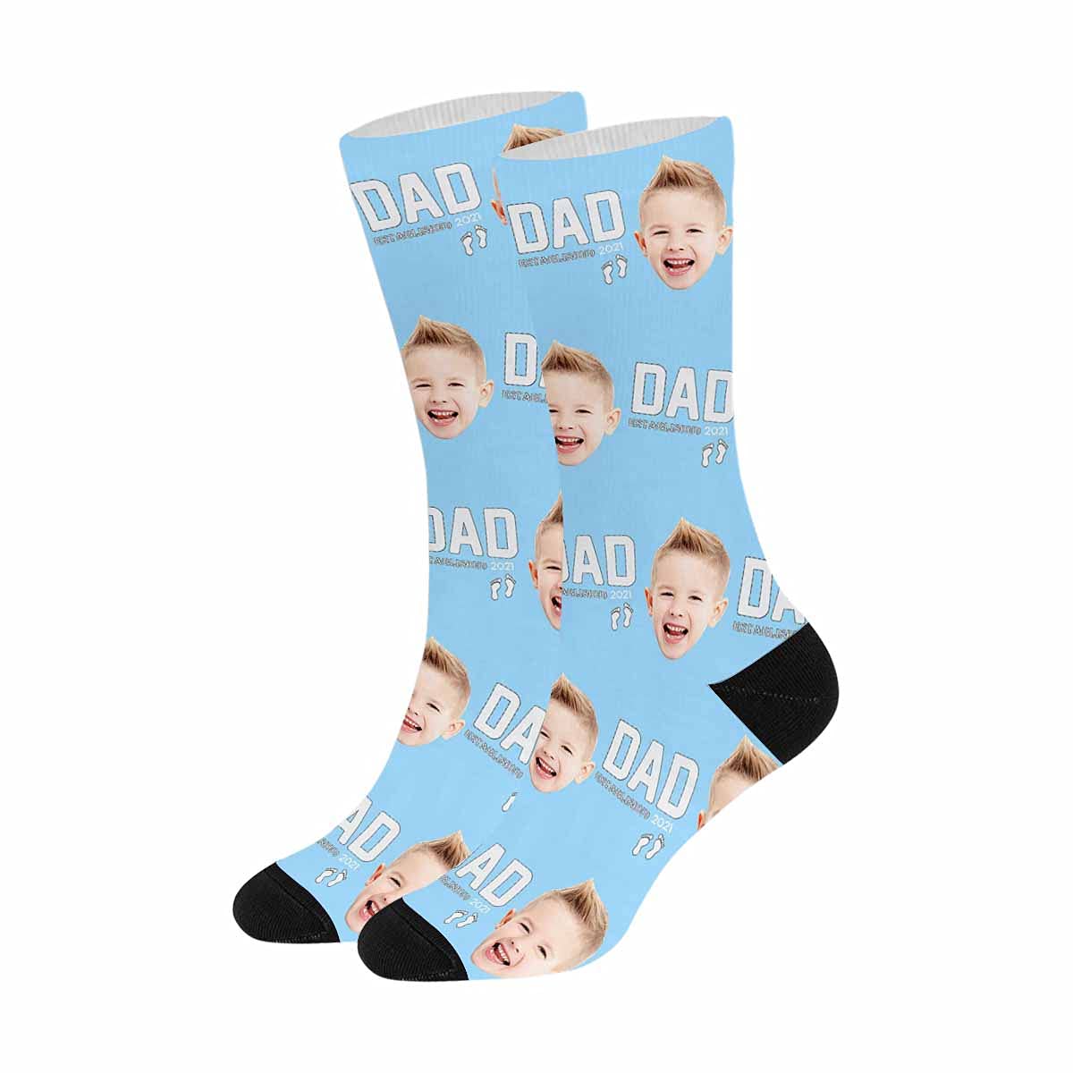 Custom Personalized Yellow Dad Socks - Established 2021 with Photo Faces - Funny Crew Socks for Father's Day, Birthday Gifts & Family Matching Outfits