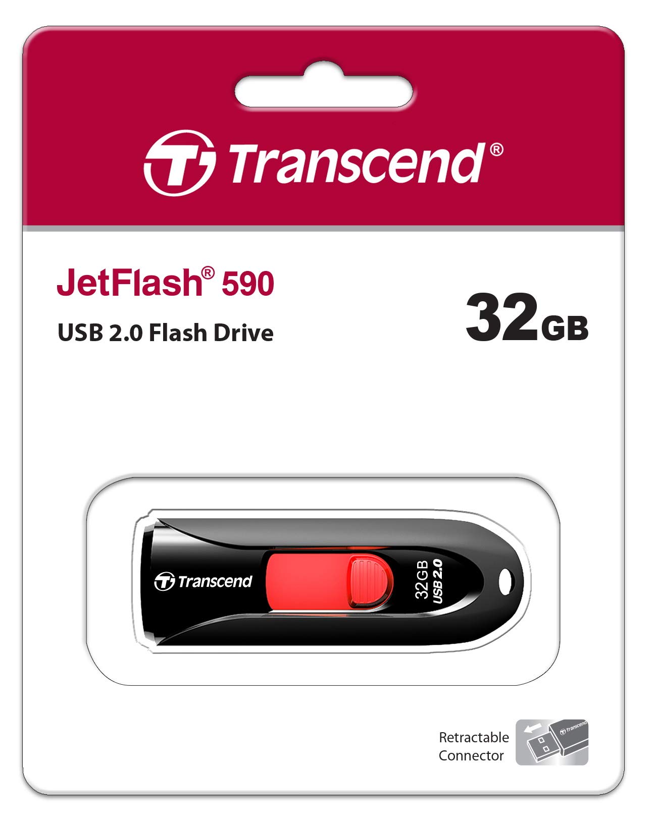 Transcend JetFlash 590K 32GB USB 2.0 Flash Drive - High-Speed Portable Memory Stick for Data Storage, File Transfer, Backup - Perfect for Office, School, Travel & Everyday Use