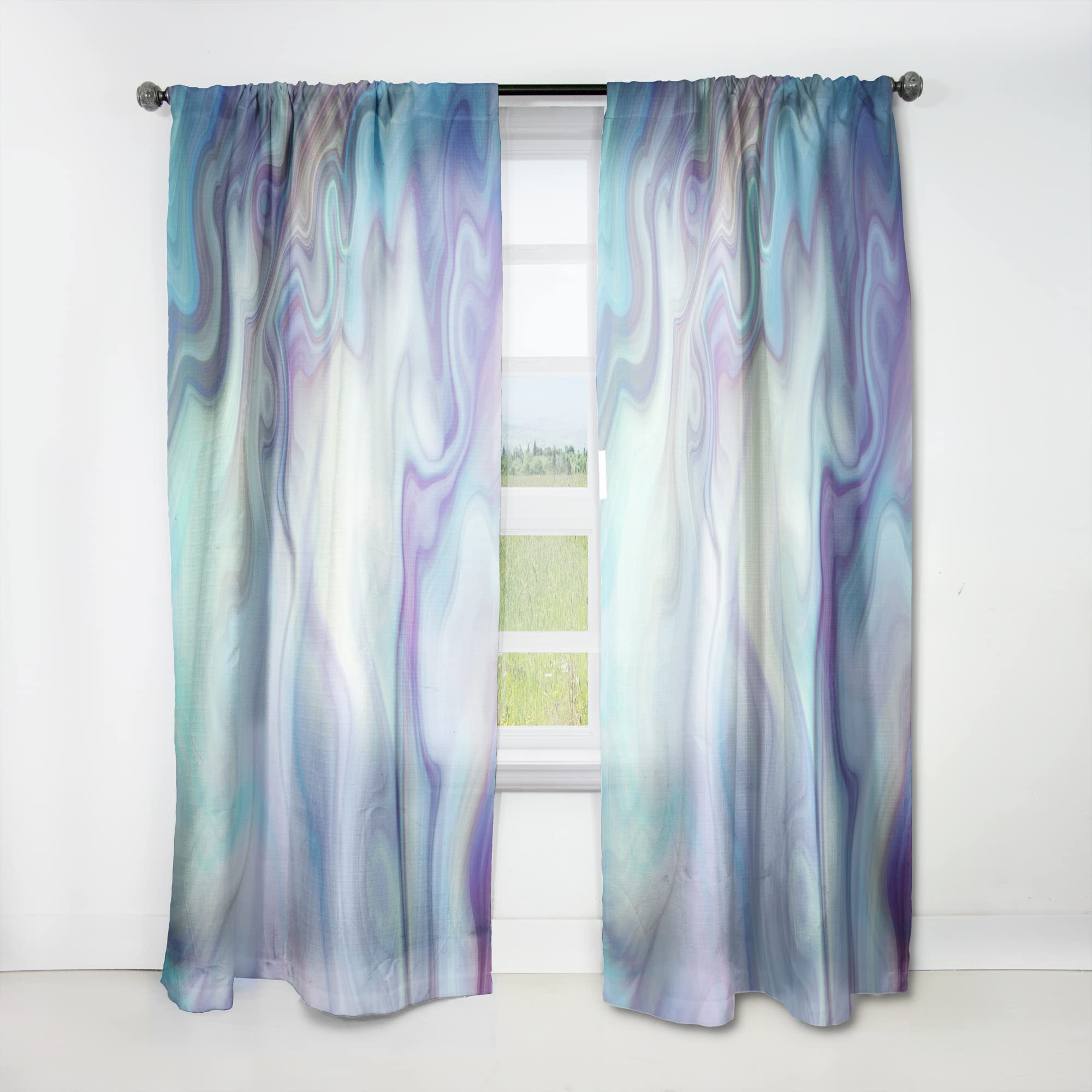DesignQ Thermal Insulated Marbled Turquoise & Purple Curtains - Single Panel 52x120 - Elegant Drapes for Bedroom & Living Room - Perfect for Home Decor & Light Control