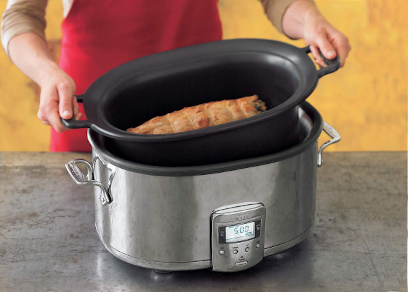 All-Clad 7-Quart Stainless Steel Programmable Slow Cooker with LCD Timer & Aluminum Insert - Perfect for Family Dinners, Meal Prep & Entertaining - Silver Small Kitchen Appliance