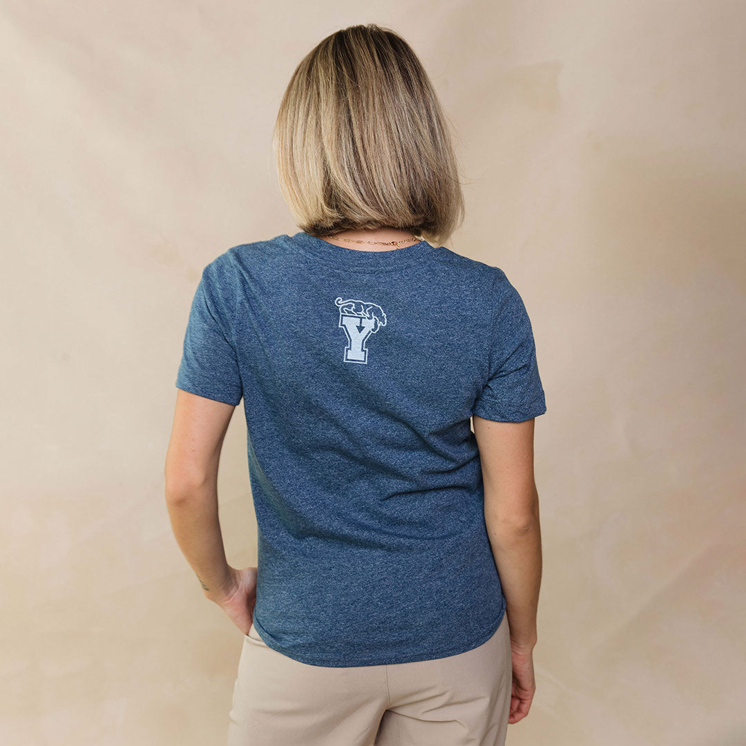 BYU Boyfriend T-Shirt - Navy Blue Tilted Flag Design - Comfortable Casual Wear for College, Game Day & Everyday Outfits