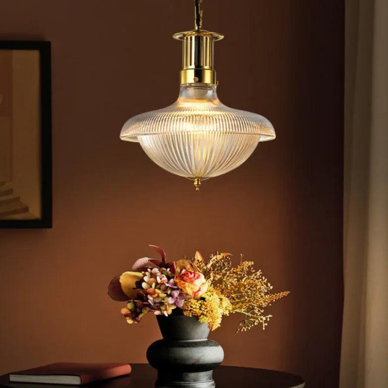 Vintage Textured Glass Pendant Light - Elegant Hanging Fixture for Dining Room, Kitchen Island, or Bedroom Lighting