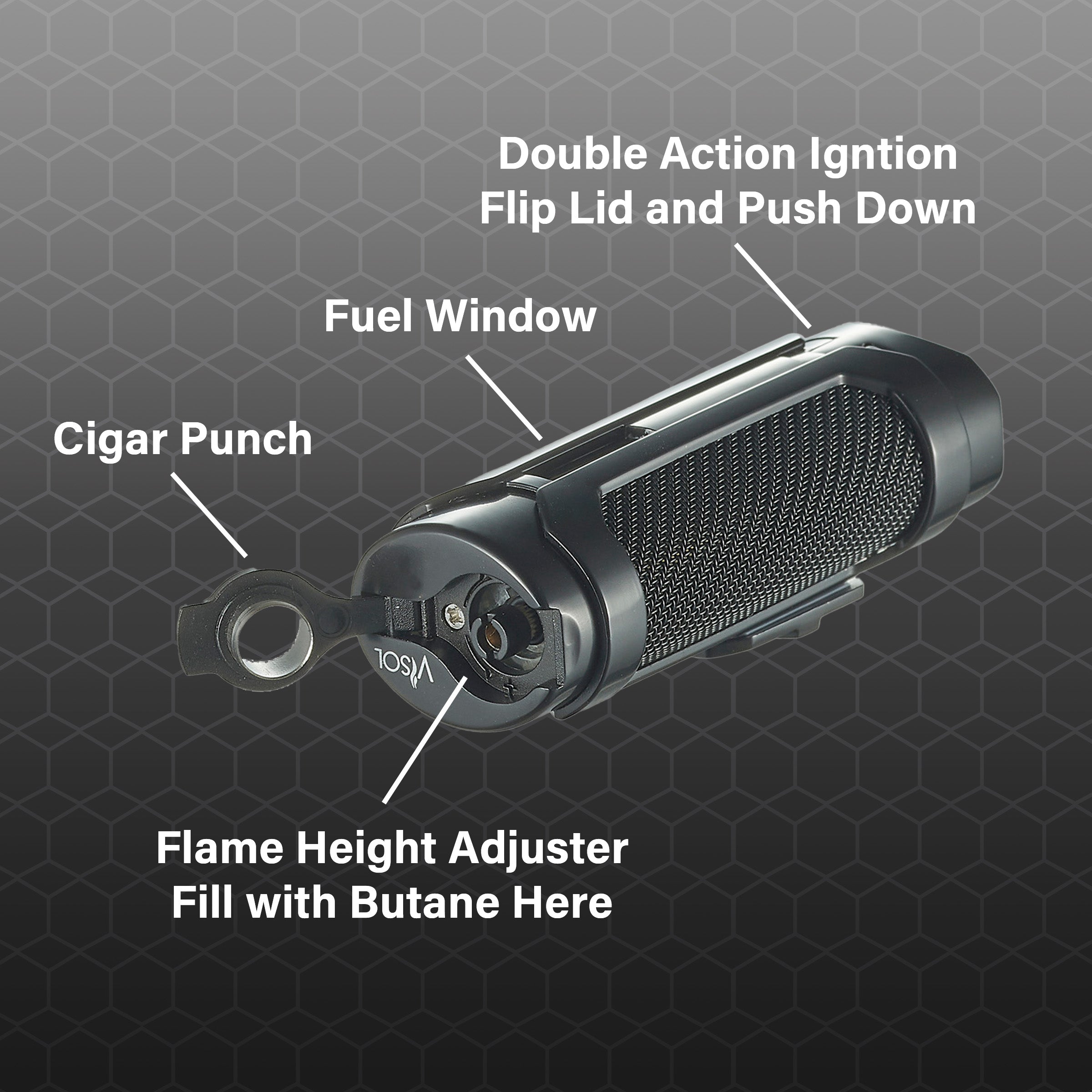 Visol Marlin Triple Flame Torch Lighter - Windproof Butane Lighter for Cigars, Camping & Outdoor Use (Black)
