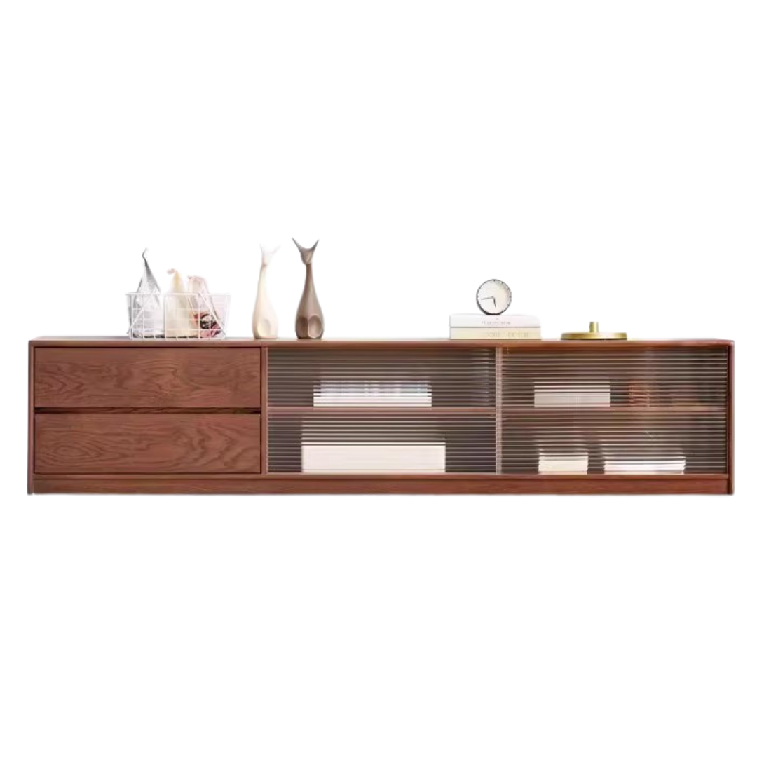 Solid Oak Wood TV Wall Cabinet - Rustic Entertainment Center for Living Room, Bedroom & Home Theater Storage