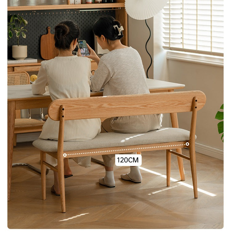 Solid Oak Wood Bench with Soft Cushion and Backrest - Durable Long Seating for Entryway, Dining Room, or Bedroom
