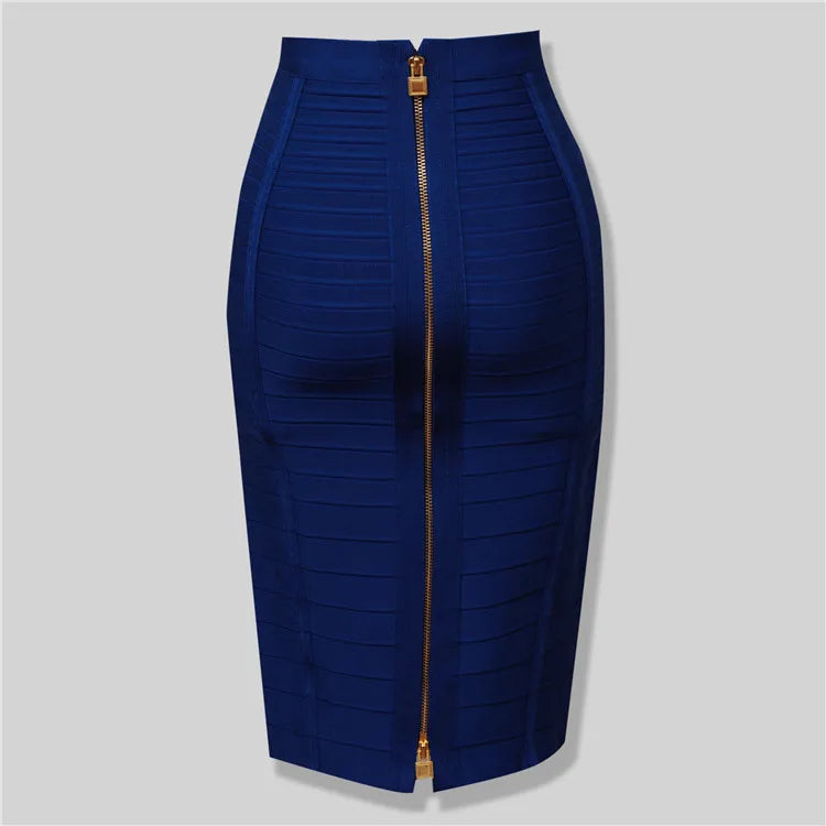 Stylish Black Red Blue Orange Zipper Bodycon Rayon Bandage Skirt for Women | Sexy Pencil Skirt for Day, Night, Party & Club Outfits | Perfect for Date Nights, Clubbing & Special Occasions