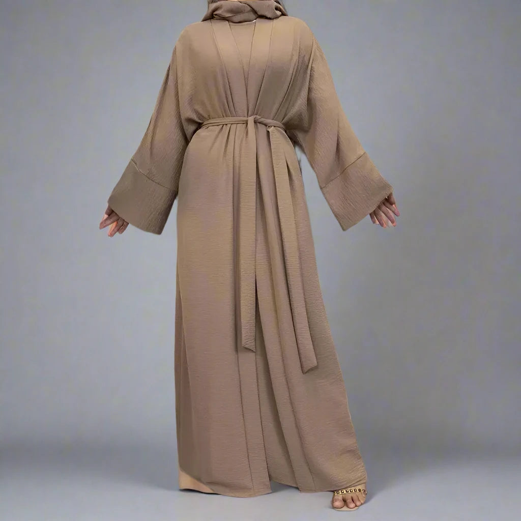 2-Piece Wrinkle-Free Abaya Dress Set - Open Abaya with Sleeveless Inner Dress for Muslim Women | Modest Prayer & Everyday Wear