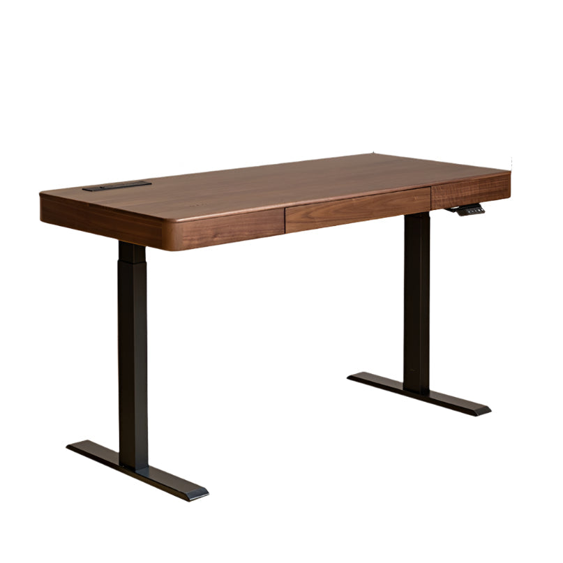 Premium Black Walnut Solid Wood Electric Height Adjustable Standing Desk - Ergonomic Home Office Computer Workstation for Remote Work & Gaming Setup