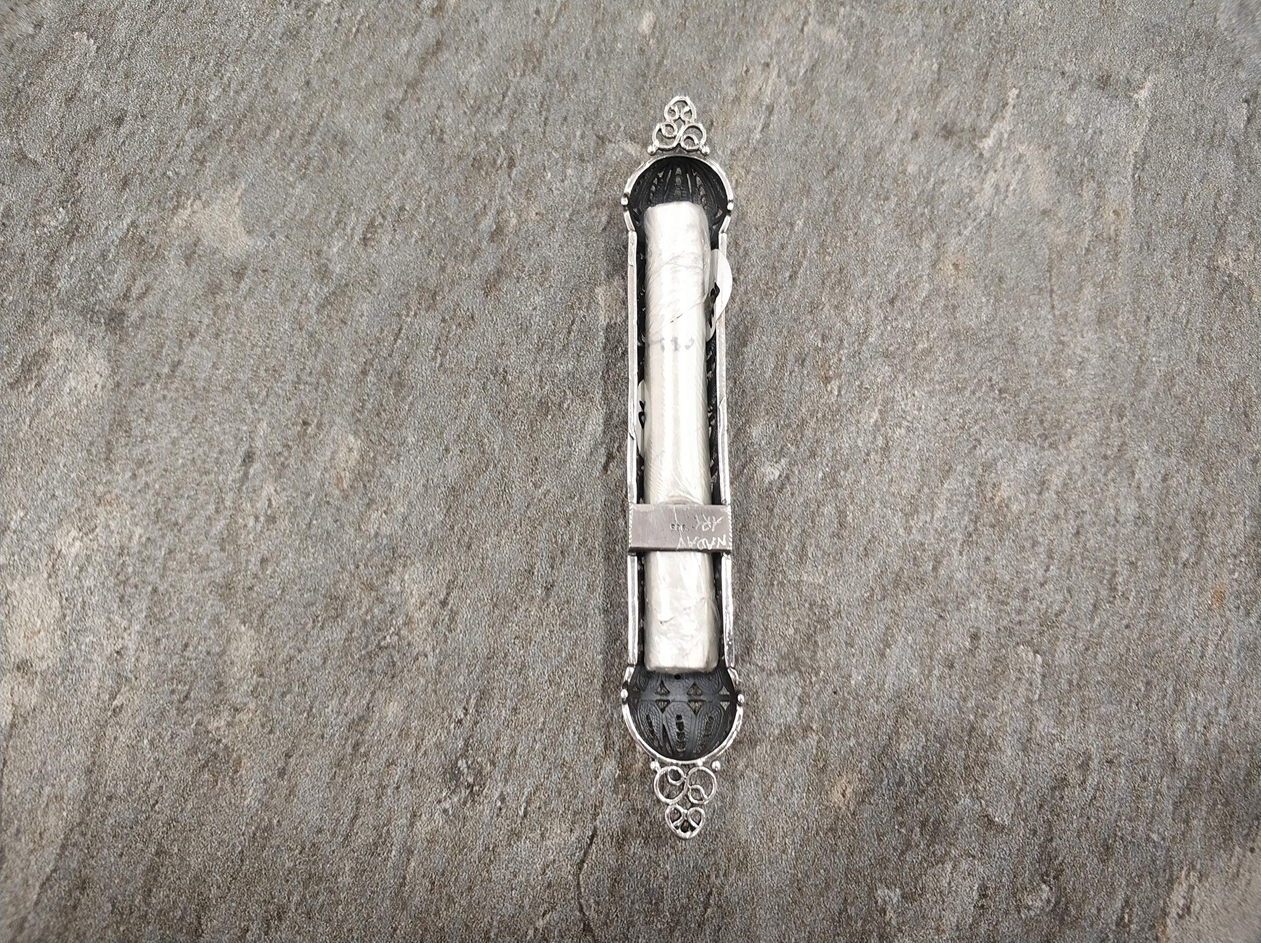 Handmade Sterling Silver Mezuzah Case with Kosher Scroll - 2.35