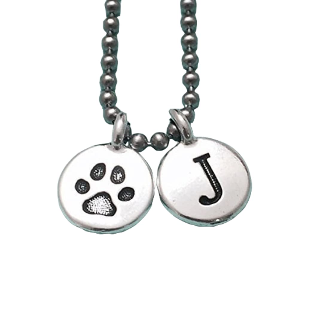 Personalized Dog Paw Print Necklace with Initial Charm - Custom Monogram Pet Jewelry for Dog Lovers, Perfect Gift for Pet Owners & Memorial Keepsake