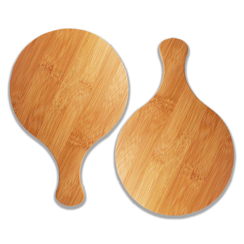 12 Inch Bamboo Pizza Peel & Cutting Board - Round Wooden Pizza Paddle with Handle for Baking, Serving Cheese, Bread, Fruit, Steak - Perfect for Home Kitchen, Outdoor BBQ & Restaurant Use (2 x 14 Inch)