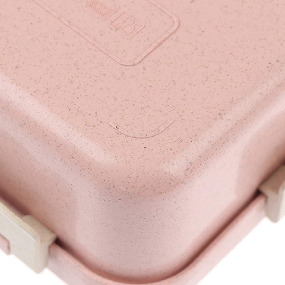 1000ML Portable Plastic Bento Box - Eco-Friendly Wheat Straw Microwave Safe Food Storage Container with Lid (Pink) | Perfect for School Lunches, Office Meals & Picnic Outings
