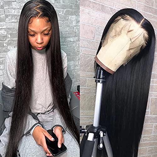 Lace Front Straight Human Hair Wigs for Black Women - 18 Inch Pre Plucked Natural Hairline Black Wig with Baby Hair, 150% Density for Cosplay, Parties & Daily Wear | Perfect for Weddings, Events & Everyday Styling