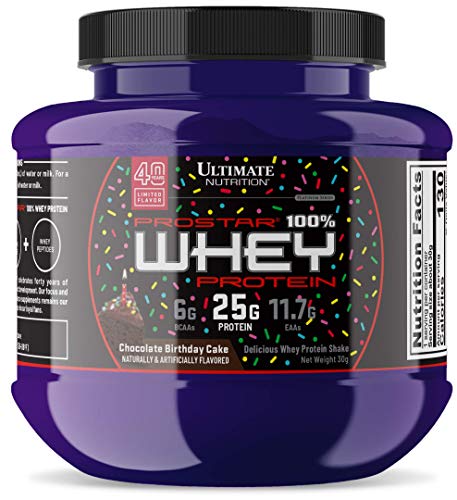 Ultimate Nutrition Prostar Whey Protein Powder Isolate - Chocolate Birthday Cake Flavor | Low Carb, High Protein Shake for Muscle Gain & Recovery | Keto Friendly, Low Sodium & Low-Fat | 1.06 oz Tub | Perfect for Post-Workout, Weight Loss & Healthy Breakfast