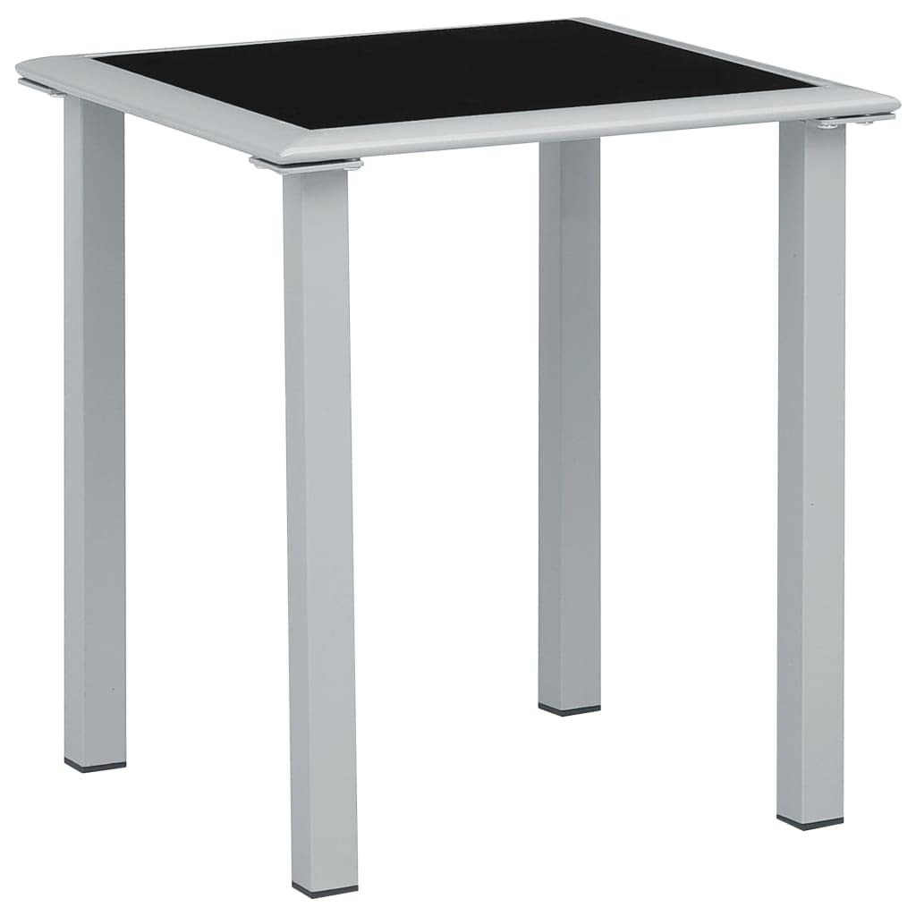 Black and Silver 41x41x45cm Steel & Glass Outdoor Side Table - Patio End Table, Backyard Dining Table, Garden Furniture for Poolside, Deck, and Outdoor Entertaining