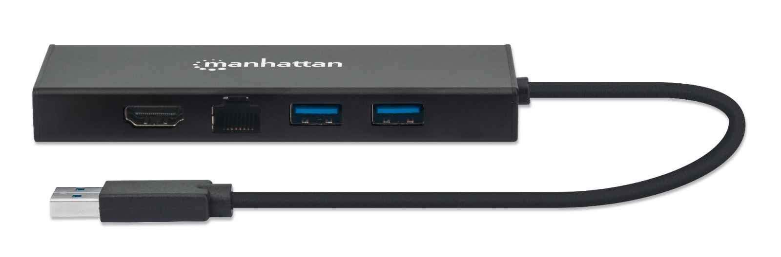 Manhattan 5-in-1 USB-A Hub with Ethernet, HDMI, 2 USB Ports & VGA - Dual Monitor Adapter for Laptop/PC - Portable Docking Station for Home Office & Business Travel