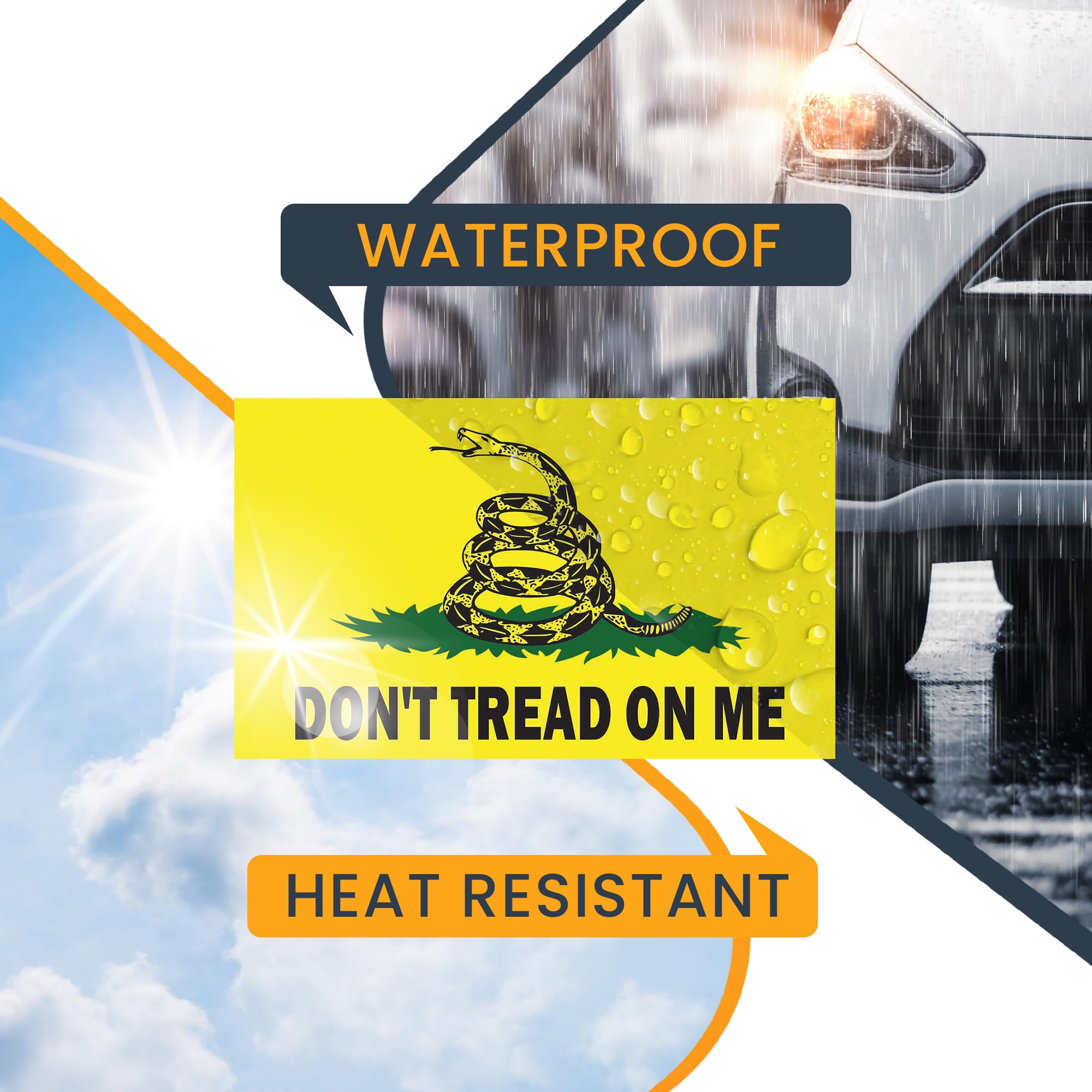 Don't Tread on Me Gadsden Flag Car Magnet - 3x5 Inch Heavy Duty Automotive Decal (2 Pack) - Yellow, Green & Black - Perfect for Cars, Trucks & SUVs - Show Patriotism on Your Vehicle