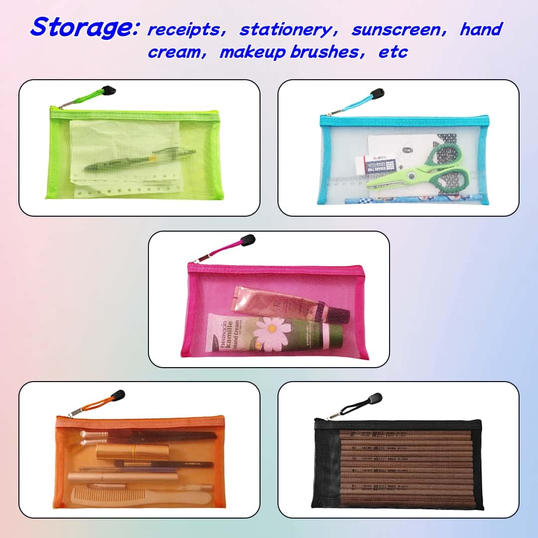 5 Pack Small Zipper Pouch & 5 Pack Mesh Pencil Pouches - Mini Organizer Bags for Purse, Travel, Toiletries, Diapers & School Supplies | Compact Storage for Cosmetics, Stationery & Essentials