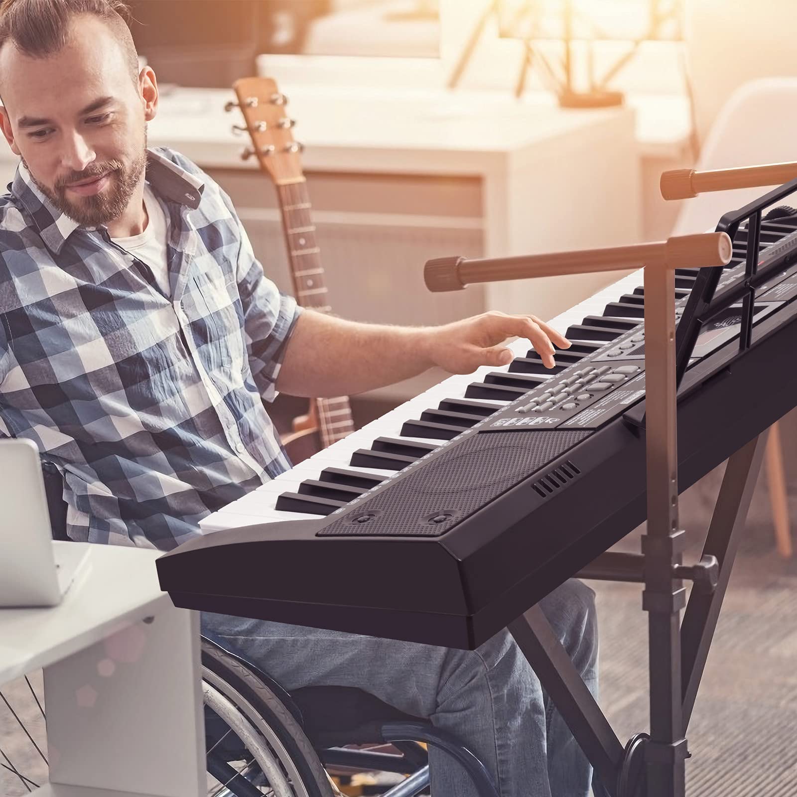 61-Key Electric Keyboard Piano for Beginners - Portable Digital Piano with Stand, Built-in Speakers, Microphone & Headphone Jack - Perfect for Home Practice, Music Lessons & Performances (Black)