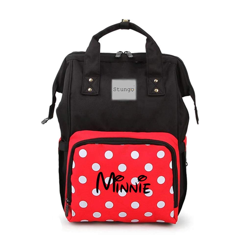 Custom Monogram Embroidered Large Diaper Backpack - Personalized Baby Bag for Boys & Girls with Insulated Pockets (Minnie Mouse Design) - Perfect for Travel, Daycare & Family Outings