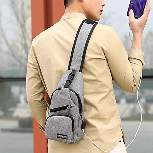 Men's Oxford Shoulder Backpack - Crossbody Sling Bag with USB Charging Port for Urban Travel, Outdoor & Daily Use - Lightweight Casual Chest Bag (Gray) - Perfect for Commuting, Hiking & Weekend Getaways