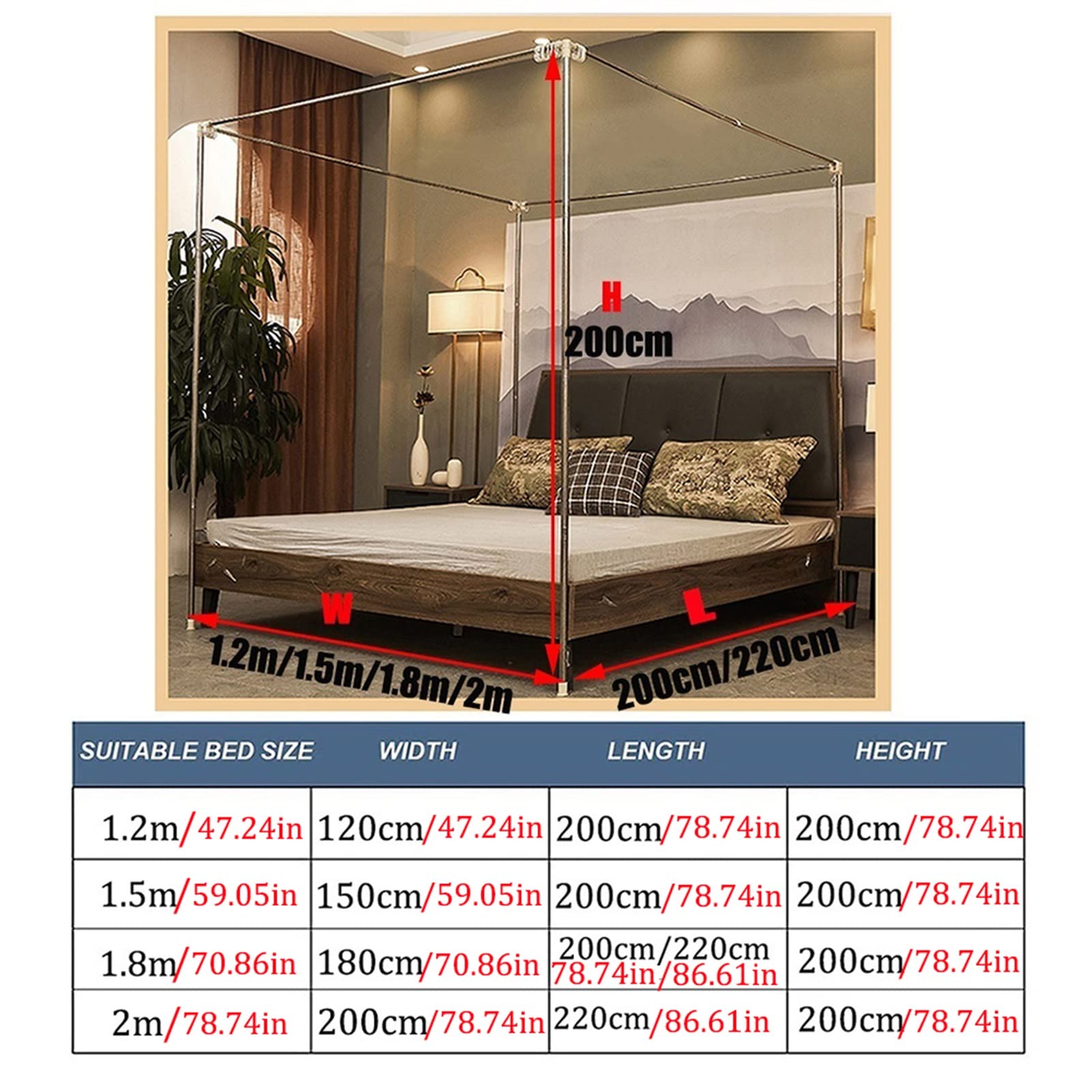 Luxury Bed Canopy with Double Layer Design - Mosquito Net for Single & Double Beds (200x220x200cm) - Elegant Bedroom Decoration with Mounting Bracket - Perfect for Year-Round Use in Master Bedrooms, Guest Rooms & Dormitories