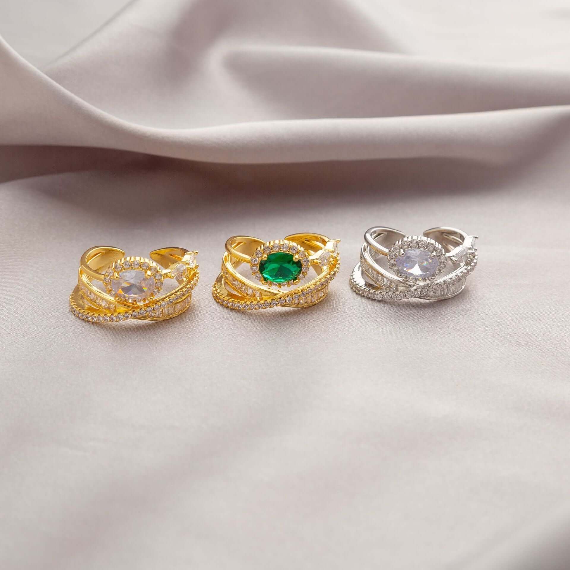 Emerald Green CZ Layered Cross Stacking Ring Set for Women | Elegant Jewelry Gift for Christmas, Birthday & Anniversary | K4205