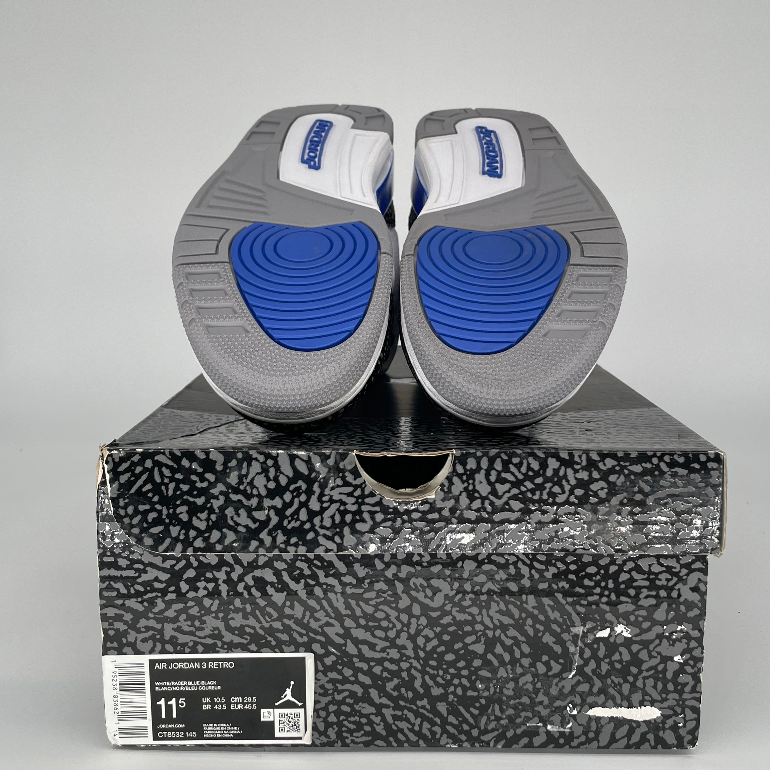 Original Air Jordan 3 Racer Blue Men's Basketball Shoes Size 11.5 (CT8532-145) - Retro Sneakers for Running, Gym & Streetwear Fashion
