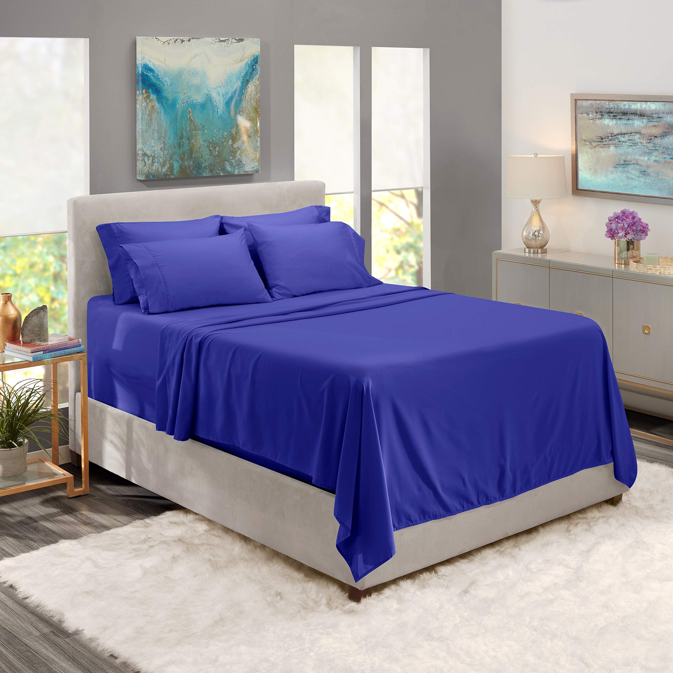 Premium 6-Piece California King Sheet Set - 100% Cotton 800 Thread Count Ultra Soft Bedding with 24