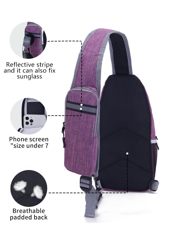 FRANSHION Unisex Sling Backpack - Waterproof Crossbody Bag for Men & Women, Lightweight Hiking Backpack, Small Travel Daypack (Purple) - Perfect for Outdoor Adventures, Commuting & Daily Use