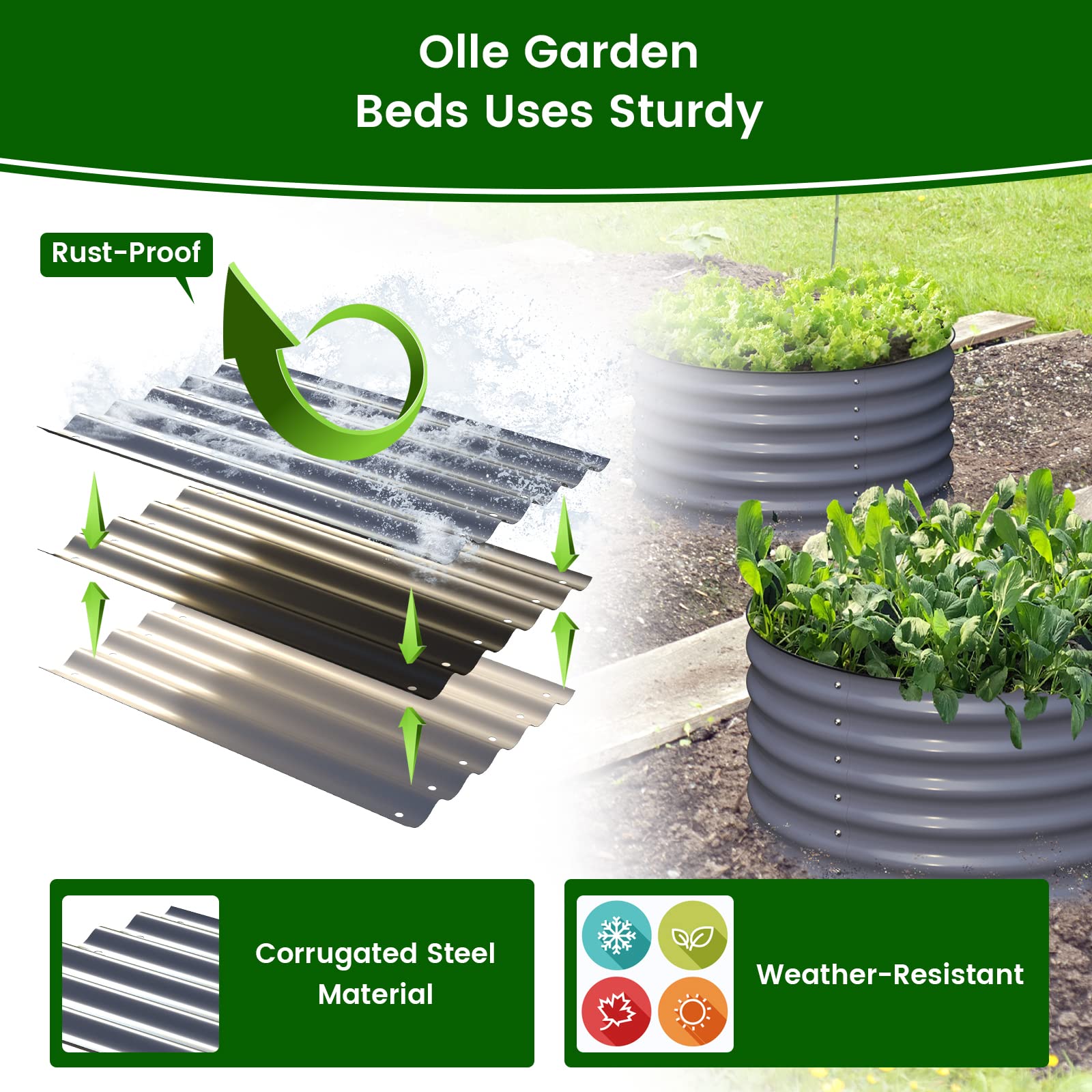 Olle 2 Pack 17 Inch Tall Durable Round Raised Garden Beds - Outdoor Vegetable Planter Boxes for Herbs, Vegetables, Flowers (Mid-Grey, 24x17 Inch) - Perfect for Backyard Gardening, Patio Decor & Small Space Planting