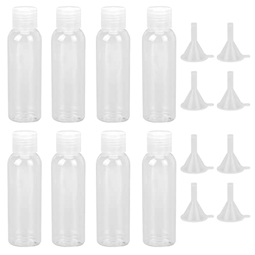 8pcs Transparent Travel Bottles for Cosmetics - 100ml Empty Plastic Containers with 8 Funnels | Perfect for Perfume, Lotion & Toiletries | Ideal for Air Travel, Gym & Vacation